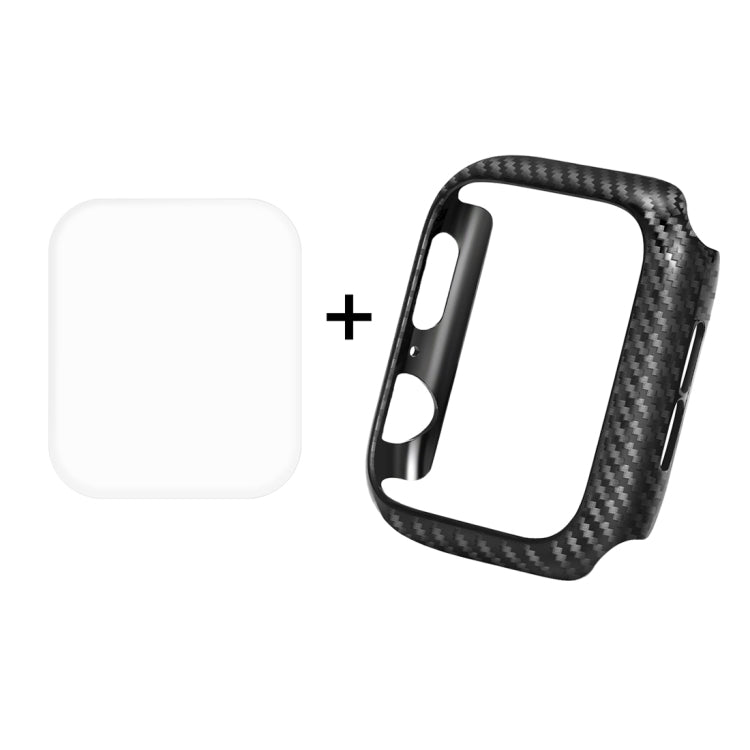 ENKAY Hat-Prince 2 in 1 Carbon Fiber Texture TPU Semi-clad Protective Shell + 3D Full Screen PET Curved Heat Bending HD Screen Protector For Apple Watch Series 6 / 5 / 4 / Watch SE 44mm