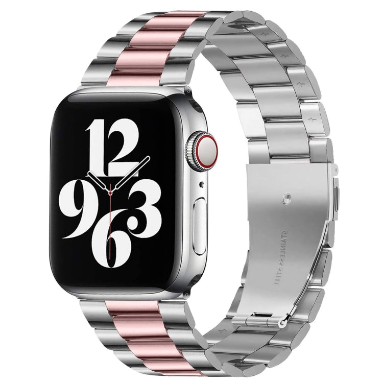 For Apple Watch Series 10 42mm / 9&8&7 41mm / SE 3&SE 2&6&SE&5&4 40mm / 3&2&1 38mm Fold Buckle 3 Beads Stainless Steel Watch Band