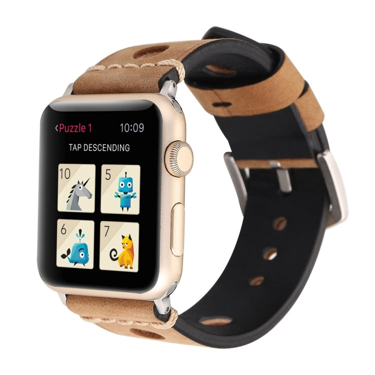 For Apple Watch Series 10 42mm / 9&8&7 41mm / SE 3&SE 2&6&SE&5&4 40mm / 3&2&1 38mm Retro Hole Genuine Leather Wrist Watch Band, For 38mm