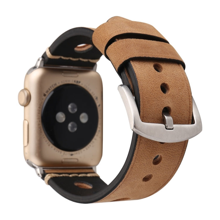 For Apple Watch Series 10 42mm / 9&8&7 41mm / SE 3&SE 2&6&SE&5&4 40mm / 3&2&1 38mm Retro Hole Genuine Leather Wrist Watch Band, For 38mm
