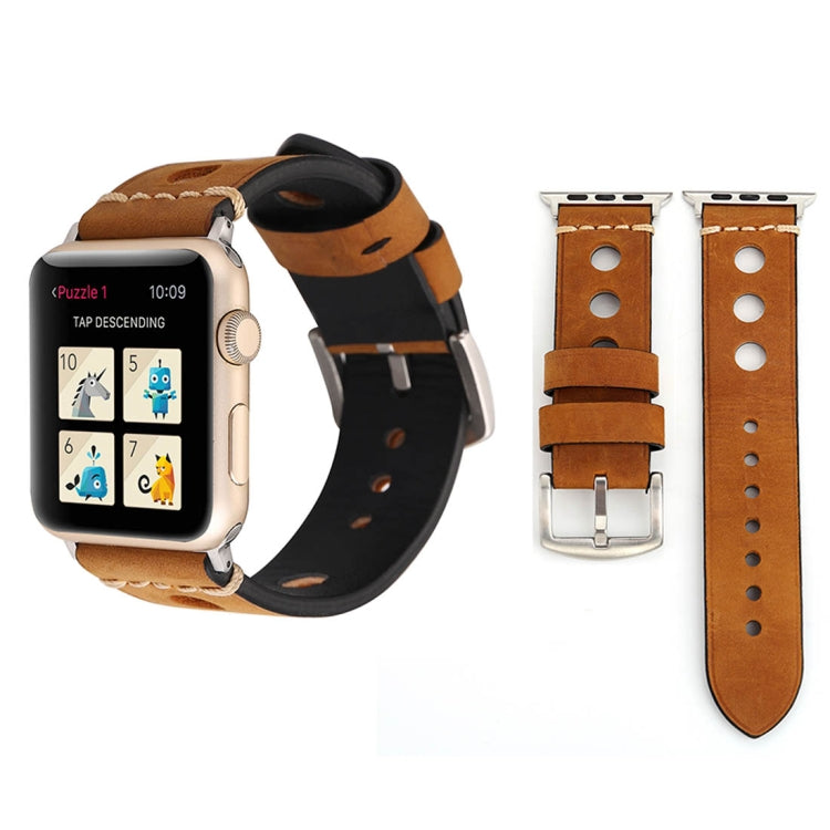 Bracelet de montre en cuir véritable rétro pour Apple Watch Series 7 45 mm / 6 &amp; SE &amp; 5 &amp; 4 44 mm / 42 mm 3 &amp; 2 &amp; 1 trou, pour 42 mm