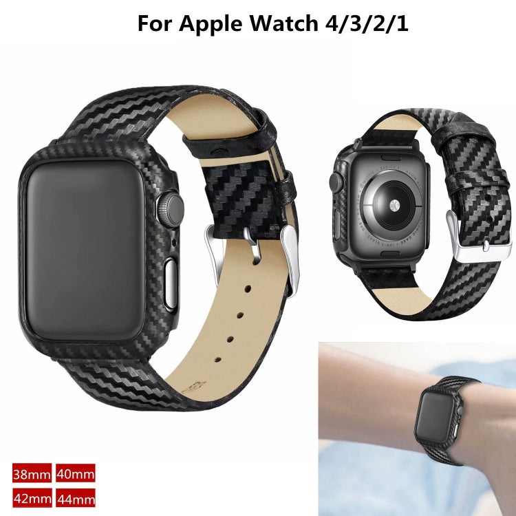 Genuine Leather Carbon Fiber Strap + Frame for Apple Watch Series 3 & 2 & 1 42mm, Apple Watch Series 3 & 2 & 1 42mm