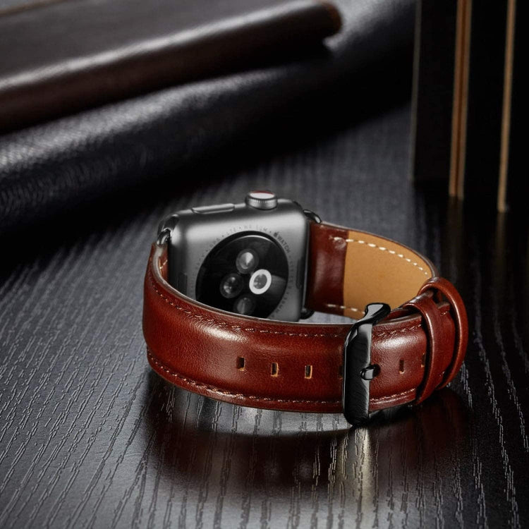 Black Buckle Leather Watch Band For Apple Watch Ultra 49mm&Watch Ultra 2 49mm / Series 10 46mm / 9&8&7 45mm / SE 3&SE 2&6&SE&5&4 44mm / 3&2&1 42mm, For Apple Watch Ultra 49mm / Series 8&7 45mm / SE 2&6&SE&5&4 44mm / 3&2&1 42mm