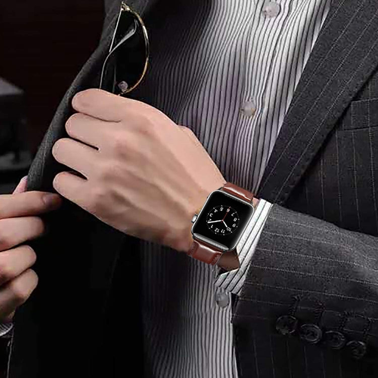 Black Buckle Leather Watch Band For Apple Watch Ultra 49mm&Watch Ultra 2 49mm / Series 10 46mm / 9&8&7 45mm / SE 3&SE 2&6&SE&5&4 44mm / 3&2&1 42mm, For Apple Watch Ultra 49mm / Series 8&7 45mm / SE 2&6&SE&5&4 44mm / 3&2&1 42mm