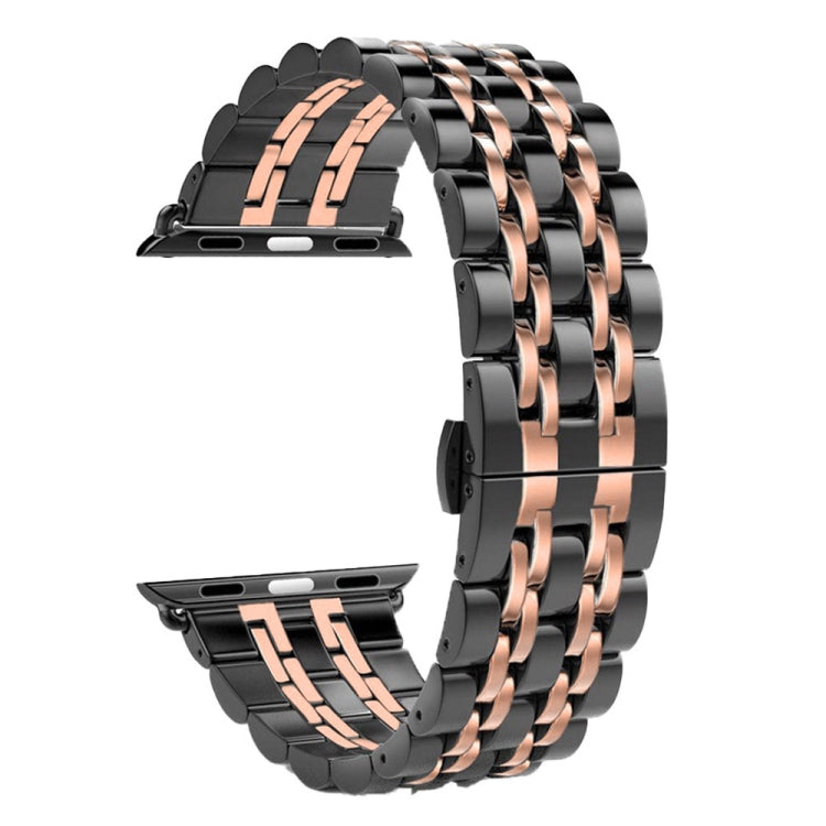 20mm Women Hidden Butterfly Buckle 7 Beads Stainless Steel Watch Band For Apple Watch 38mm(Silver Gold), 20mm Women