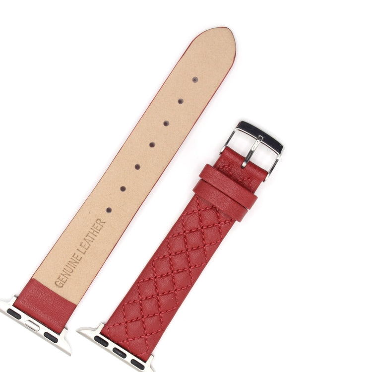 Rhombus Top Layer Cowhide Leather Watch Band For Apple Watch Series 10 42mm / 9&8&7 41mm / SE 3&SE 2&6&SE&5&4 40mm / 3&2&1 38mm, For Apple Watch Series 8&7 41mm / SE 2&6&SE&5&4 40mm / 3&2&1 38mm