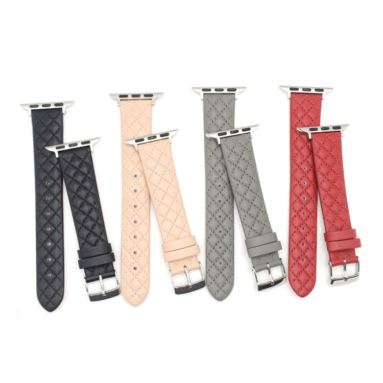 Rhombus Top Layer Cowhide Leather Watch Band For Apple Watch Series 10 42mm / 9&8&7 41mm / SE 3&SE 2&6&SE&5&4 40mm / 3&2&1 38mm, For Apple Watch Series 8&7 41mm / SE 2&6&SE&5&4 40mm / 3&2&1 38mm