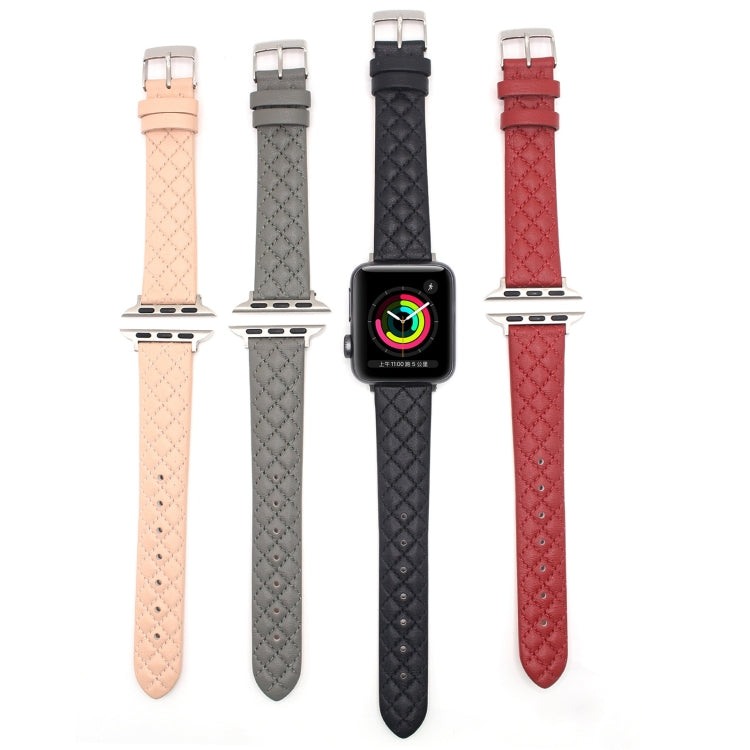 Rhombus Top Layer Cowhide Leather Watch Band For Apple Watch Series 10 42mm / 9&8&7 41mm / SE 3&SE 2&6&SE&5&4 40mm / 3&2&1 38mm, For Apple Watch Series 8&7 41mm / SE 2&6&SE&5&4 40mm / 3&2&1 38mm