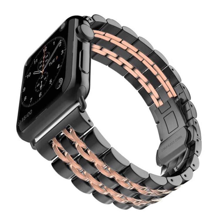 22mm Men Hidden Butterfly Buckle 7 Beads Stainless Steel Watch Band For Apple Watch 38mm, 22mm Men