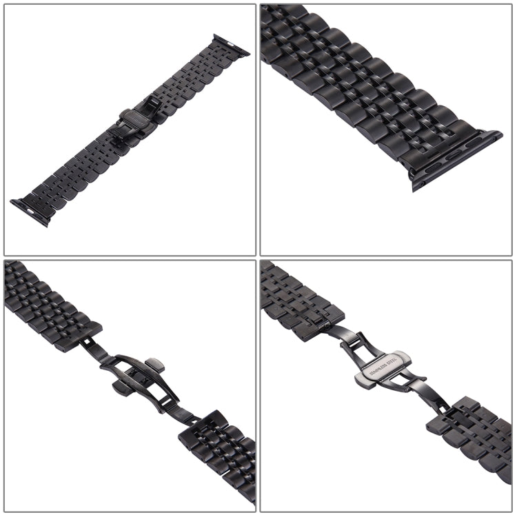22mm Men Hidden Butterfly Buckle 7 Beads Stainless Steel Watch Band For Apple Watch 38mm, 22mm Men