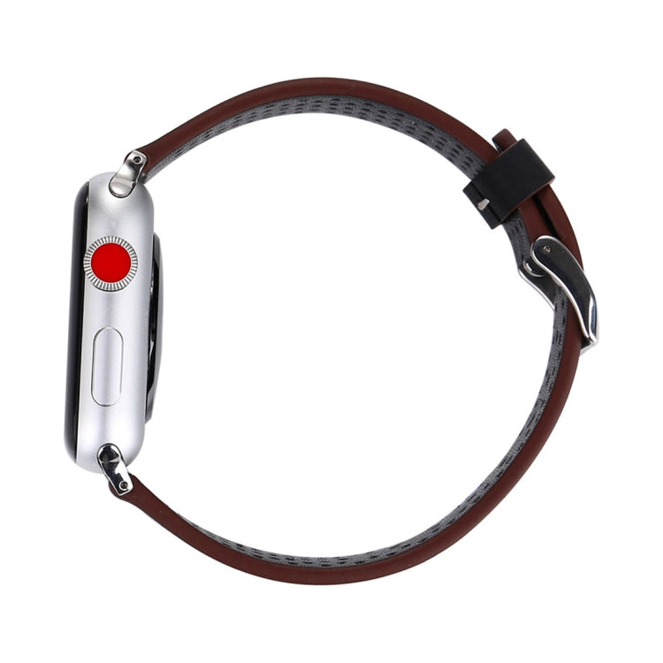 For Apple Watch Ultra 49mm&Watch Ultra 2 49mm / Series 10 46mm / 9&8&7 45mm / SE 3&SE 2&6&SE&5&4 44mm / 3&2&1 42mm Simple Fashion Genuine Leather Hole Pattern Watch Band, 42mm