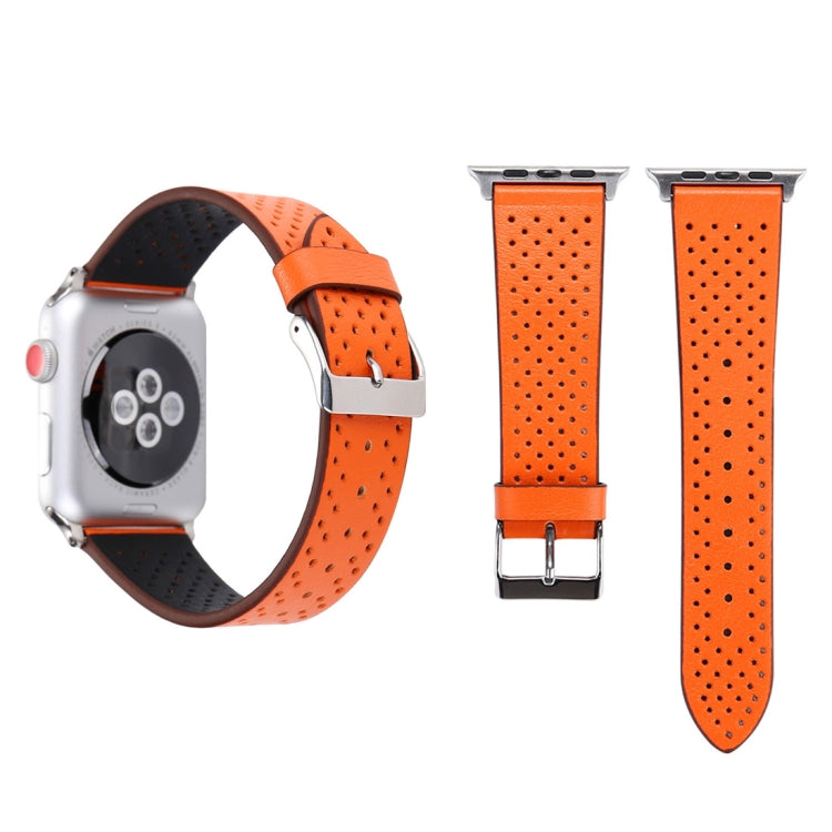 For Apple Watch Ultra 49mm&Watch Ultra 2 49mm / Series 10 46mm / 9&8&7 45mm / SE 3&SE 2&6&SE&5&4 44mm / 3&2&1 42mm Simple Fashion Genuine Leather Hole Pattern Watch Band, 42mm
