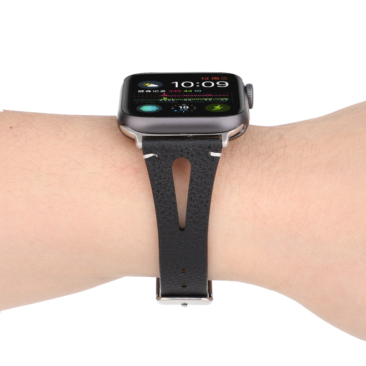 Bracelet de montre en cuir simple en forme de V pour Apple Watch Ultra 49 mm et Watch Ultra 2 49 mm / Series 10 46 mm / Series 9, 8 et 7 45 mm / SE 3, SE 2, 6, SE 5 et 4 44 mm / 3, 2 et 1 42 mm
