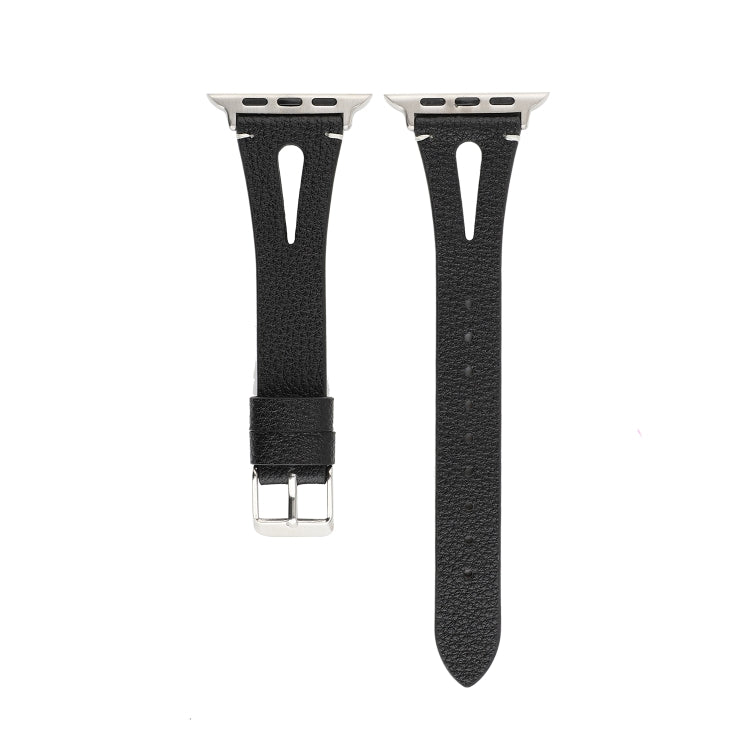 Simple V-shaped Leather Watch Band for Apple Watch Series 7 41mm / 6 & SE & 5 & 4 40mm / 3 & 2 & 1 38mm