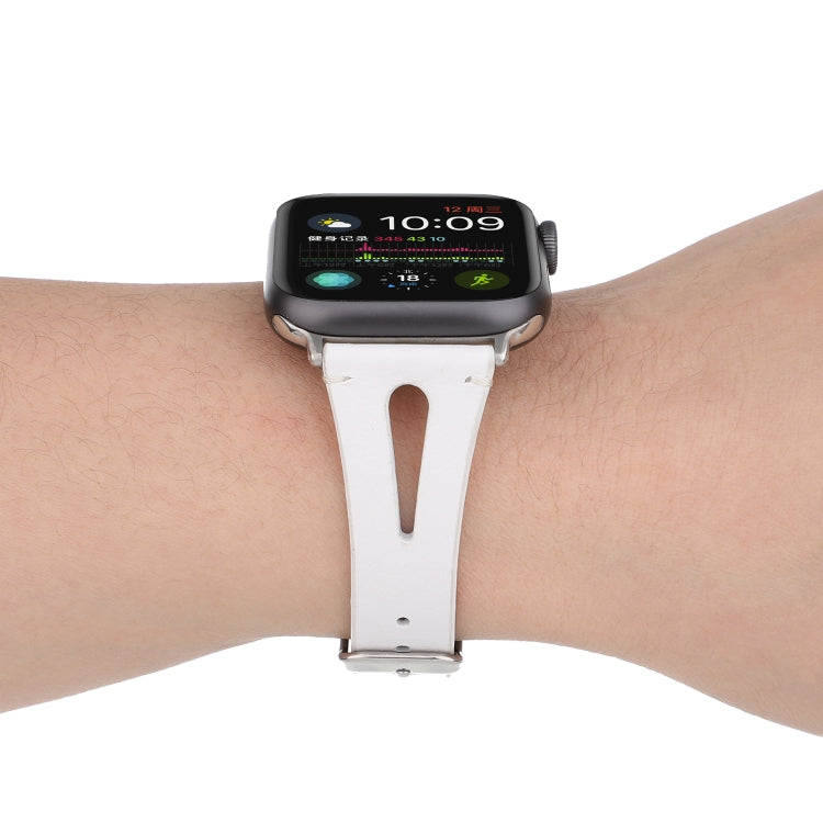 Simple V-shaped Leather Watch Band for Apple Watch Series 7 41mm / 6 & SE & 5 & 4 40mm / 3 & 2 & 1 38mm