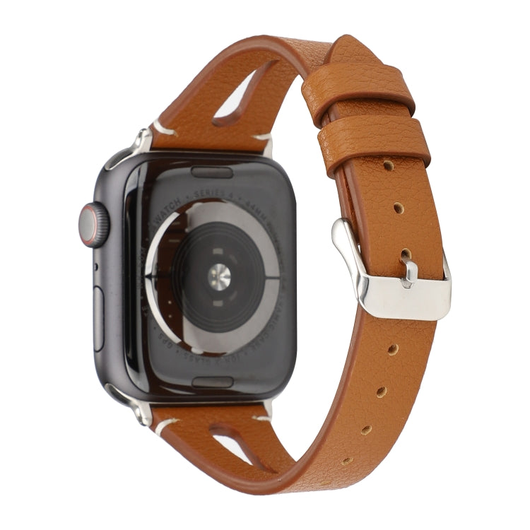Simple V-shaped Leather Watch Band for Apple Watch Series 7 41mm / 6 & SE & 5 & 4 40mm / 3 & 2 & 1 38mm