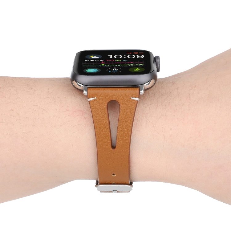 Simple V-shaped Leather Watch Band for Apple Watch Series 7 41mm / 6 & SE & 5 & 4 40mm / 3 & 2 & 1 38mm