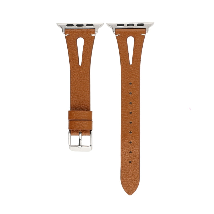 Simple V-shaped Leather Watch Band for Apple Watch Series 7 41mm / 6 & SE & 5 & 4 40mm / 3 & 2 & 1 38mm