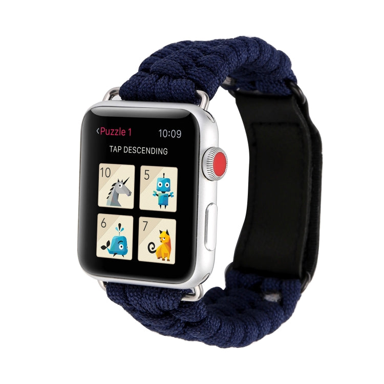 Magic Paste Genuine Leather Umbrella Rope Nylon Wrist Watch Band with Stainless Steel Buckle for Apple Watch Ultra 49mm&Watch Ultra 2 49mm / Series 10 46mm / 9&8&7 45mm / SE 3&SE 2&6&SE&5&4 44mm / 3&2&1 42mm, 7 45mm / 6&SE&5&4 44mm / 3&2&1 42mm