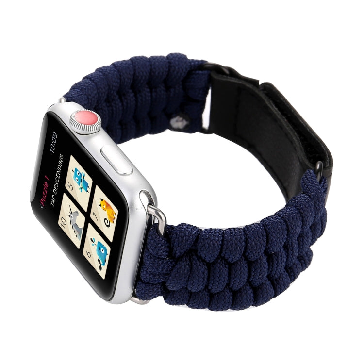 Magic Paste Genuine Leather Umbrella Rope Nylon Wrist Watch Band with Stainless Steel Buckle for Apple Watch Ultra 49mm&Watch Ultra 2 49mm / Series 10 46mm / 9&8&7 45mm / SE 3&SE 2&6&SE&5&4 44mm / 3&2&1 42mm, 7 45mm / 6&SE&5&4 44mm / 3&2&1 42mm
