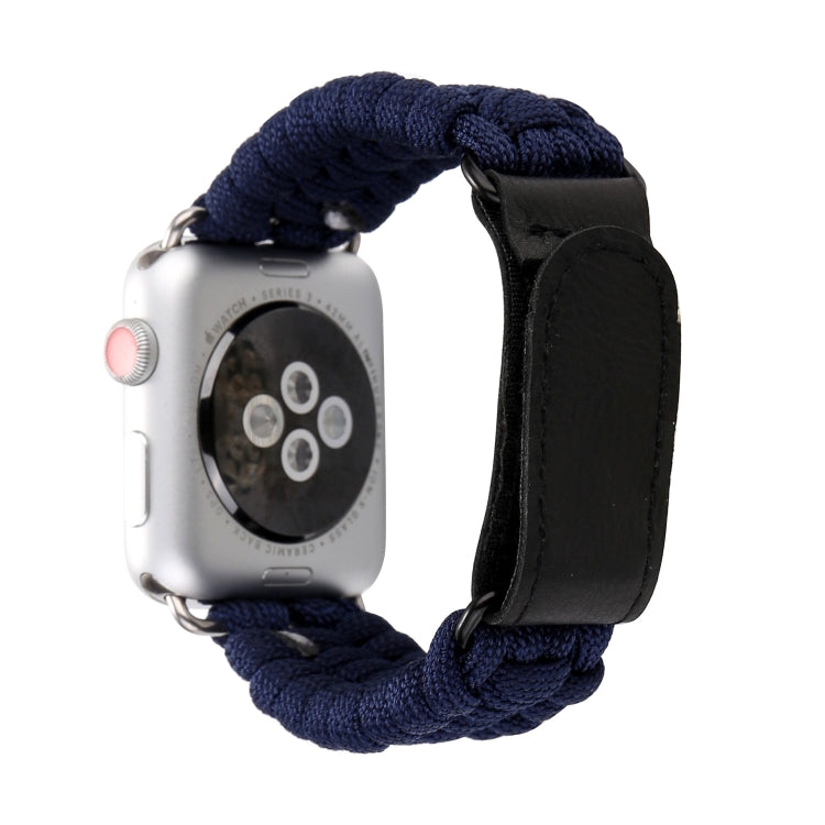 Magic Paste Genuine Leather Umbrella Rope Nylon Wrist Watch Band with Stainless Steel Buckle for Apple Watch Ultra 49mm&Watch Ultra 2 49mm / Series 10 46mm / 9&8&7 45mm / SE 3&SE 2&6&SE&5&4 44mm / 3&2&1 42mm, 7 45mm / 6&SE&5&4 44mm / 3&2&1 42mm