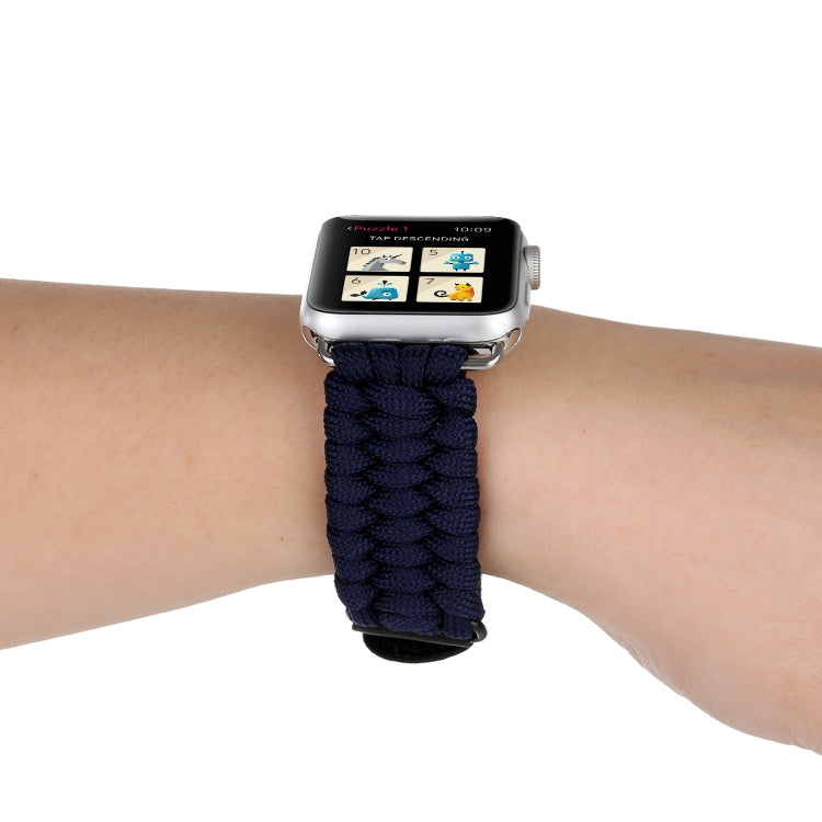 Magic Paste Genuine Leather Umbrella Rope Nylon Wrist Watch Band with Stainless Steel Buckle for Apple Watch Ultra 49mm&Watch Ultra 2 49mm / Series 10 46mm / 9&8&7 45mm / SE 3&SE 2&6&SE&5&4 44mm / 3&2&1 42mm, 7 45mm / 6&SE&5&4 44mm / 3&2&1 42mm