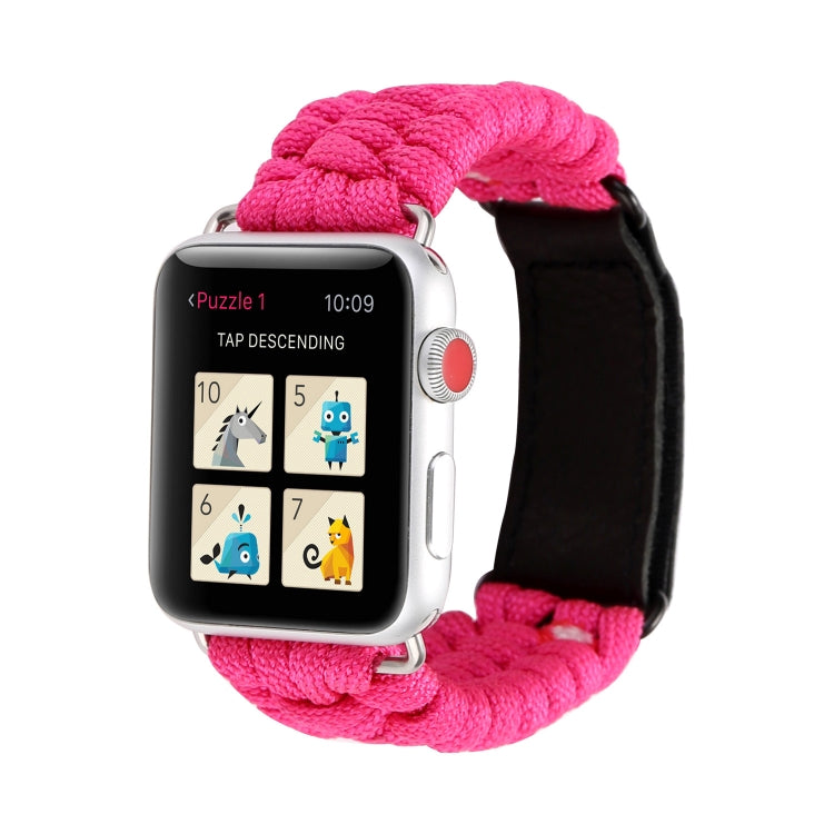 Magic Paste Genuine Leather Umbrella Rope Nylon Wrist Watch Band with Stainless Steel Buckle for Apple Watch Ultra 49mm&Watch Ultra 2 49mm / Series 10 46mm / 9&8&7 45mm / SE 3&SE 2&6&SE&5&4 44mm / 3&2&1 42mm, 7 45mm / 6&SE&5&4 44mm / 3&2&1 42mm