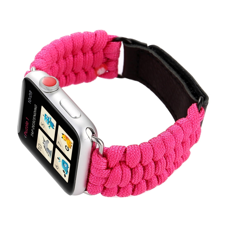 Magic Paste Genuine Leather Umbrella Rope Nylon Wrist Watch Band with Stainless Steel Buckle for Apple Watch Ultra 49mm&Watch Ultra 2 49mm / Series 10 46mm / 9&8&7 45mm / SE 3&SE 2&6&SE&5&4 44mm / 3&2&1 42mm, 7 45mm / 6&SE&5&4 44mm / 3&2&1 42mm