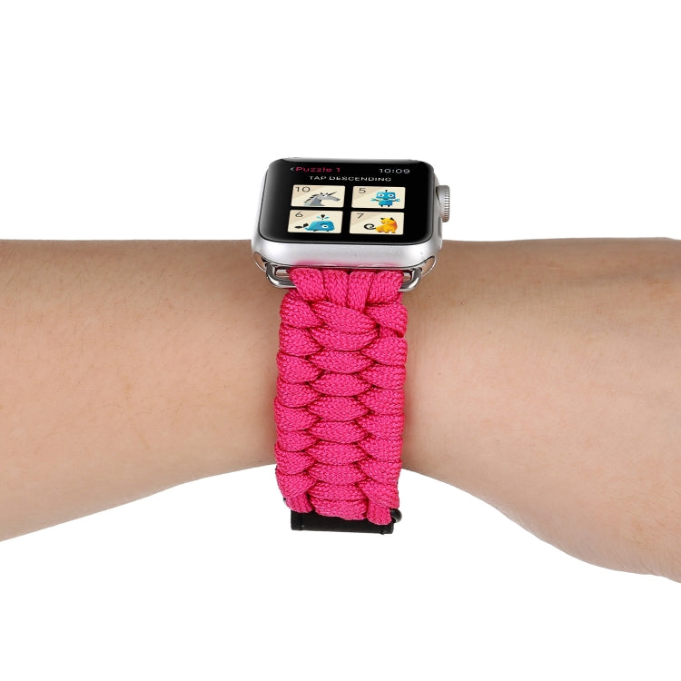 Magic Paste Genuine Leather Umbrella Rope Nylon Wrist Watch Band with Stainless Steel Buckle for Apple Watch Ultra 49mm&Watch Ultra 2 49mm / Series 10 46mm / 9&8&7 45mm / SE 3&SE 2&6&SE&5&4 44mm / 3&2&1 42mm, 7 45mm / 6&SE&5&4 44mm / 3&2&1 42mm