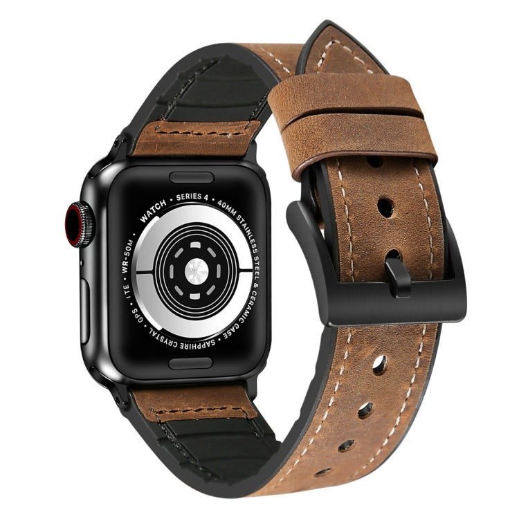 Crazy Horse Texture TPU + Stainless Steel Watch Band for Apple Watch Series 7 45mm / 6 & SE & 5 & 4 44mm / 3 & 2 & 1 42mm, 44mm
