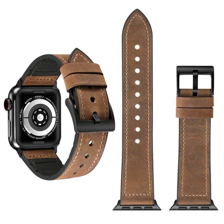 Crazy Horse Texture TPU + Stainless Steel Watch Band for Apple Watch Series 3 & 2 & 1 38mm, 38mm