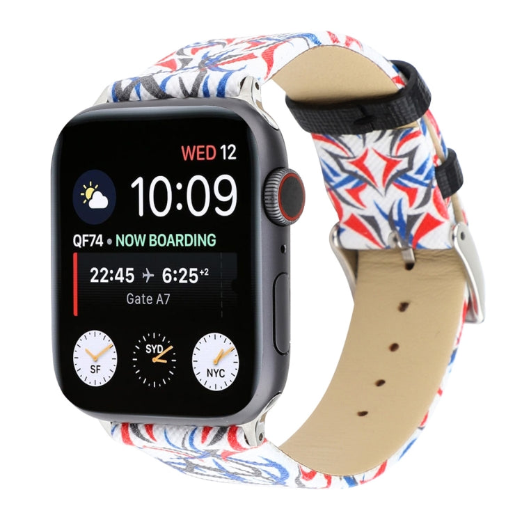 Thorns Printing Genuine Leather Watch Band for Apple Watch Series 10 42mm / 9&8&7 41mm / SE 3&SE 2&6&SE&5&4 40mm / 3&2&1 38mm, 40mm