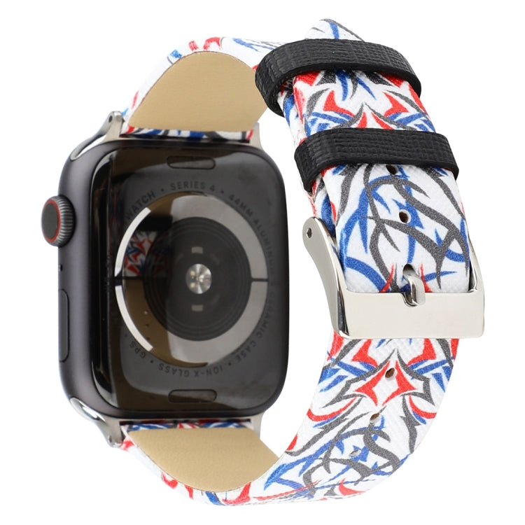 Thorns Printing Genuine Leather Watch Band for Apple Watch Series 10 42mm / 9&8&7 41mm / SE 3&SE 2&6&SE&5&4 40mm / 3&2&1 38mm, 40mm