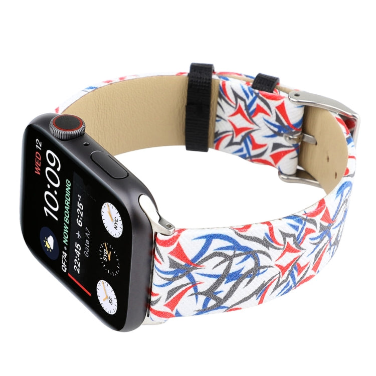 Thorns Printing Genuine Leather Watch Band for Apple Watch Series 10 42mm / 9&8&7 41mm / SE 3&SE 2&6&SE&5&4 40mm / 3&2&1 38mm, 40mm