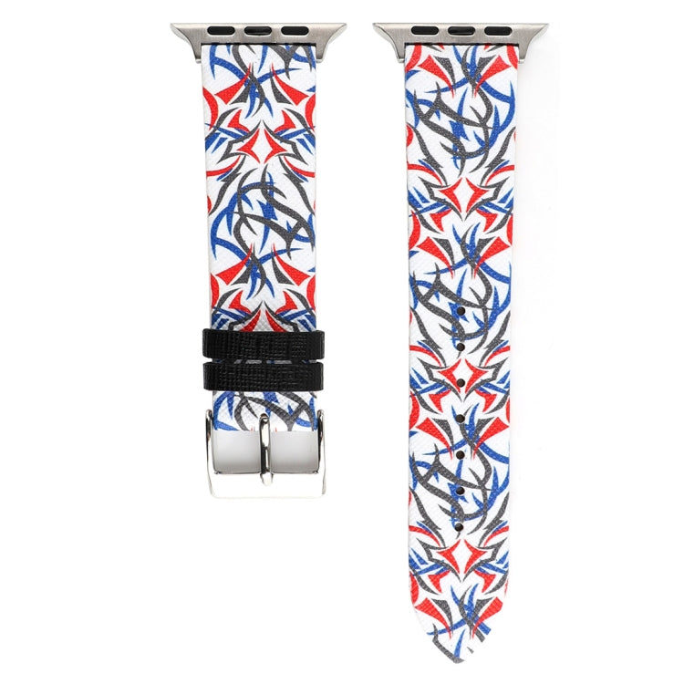 Thorns Printing Genuine Leather Watch Band for Apple Watch Series 10 42mm / 9&8&7 41mm / SE 3&SE 2&6&SE&5&4 40mm / 3&2&1 38mm, 40mm