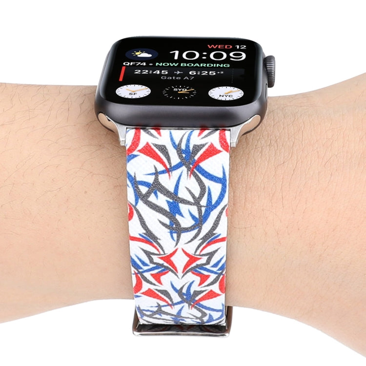 Thorns Printing Genuine Leather Watch Band for Apple Watch Series 10 42mm / 9&8&7 41mm / SE 3&SE 2&6&SE&5&4 40mm / 3&2&1 38mm, 40mm