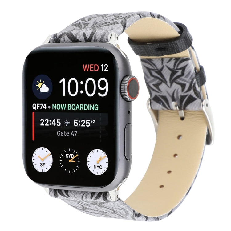 Thorns Printing Genuine Leather Watch Band for Apple Watch Ultra 49mm&Watch Ultra 2 49mm / Series 10 46mm / 9&8&7 45mm / SE 3&SE 2&6&SE&5&4 44mm / 3&2&1 42mm, 44mm