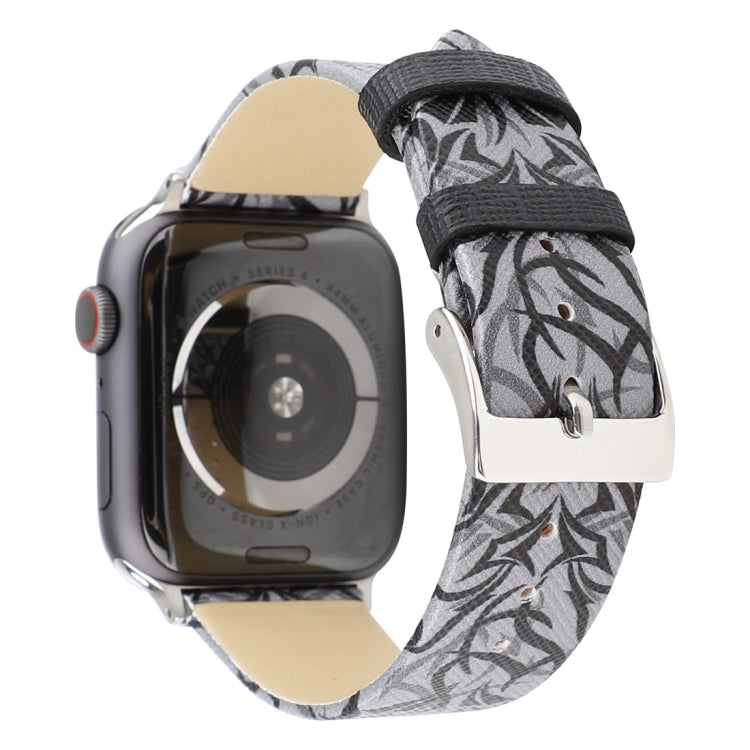 Thorns Printing Genuine Leather Watch Band for Apple Watch Ultra 49mm&Watch Ultra 2 49mm / Series 10 46mm / 9&8&7 45mm / SE 3&SE 2&6&SE&5&4 44mm / 3&2&1 42mm, 44mm