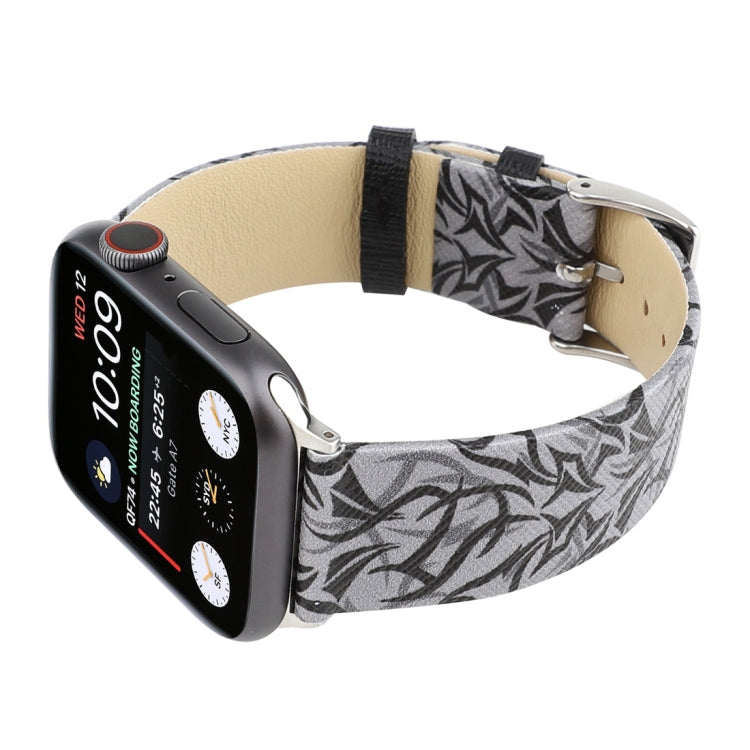 Thorns Printing Genuine Leather Watch Band for Apple Watch Ultra 49mm&Watch Ultra 2 49mm / Series 10 46mm / 9&8&7 45mm / SE 3&SE 2&6&SE&5&4 44mm / 3&2&1 42mm, 44mm