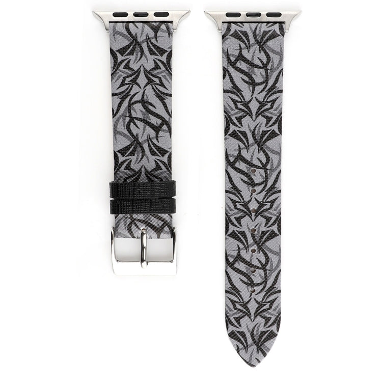 Thorns Printing Genuine Leather Watch Band for Apple Watch Ultra 49mm&Watch Ultra 2 49mm / Series 10 46mm / 9&8&7 45mm / SE 3&SE 2&6&SE&5&4 44mm / 3&2&1 42mm, 44mm