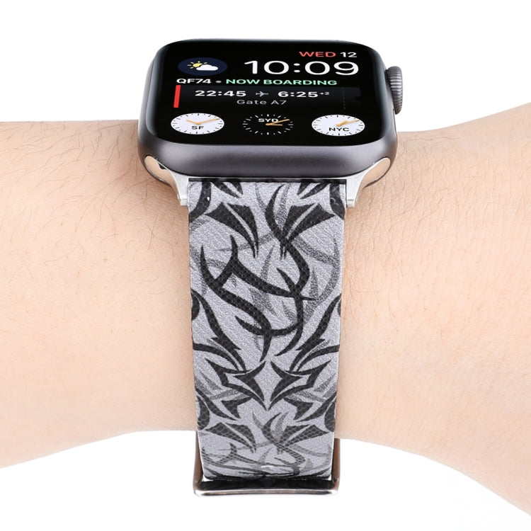 Thorns Printing Genuine Leather Watch Band for Apple Watch Ultra 49mm&Watch Ultra 2 49mm / Series 10 46mm / 9&8&7 45mm / SE 3&SE 2&6&SE&5&4 44mm / 3&2&1 42mm, 44mm