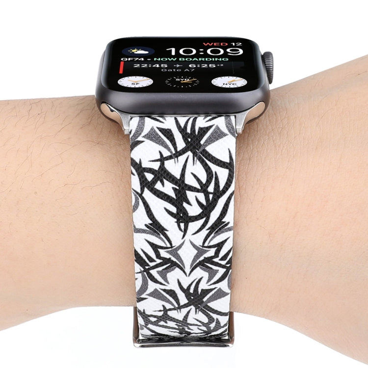 Bracelet de montre en cuir véritable imprimé épines pour Apple Watch Ultra 49 mm et Watch Ultra 2 49 mm / Series 10 46 mm / Series 9, 8 et 7 45 mm / SE 3, SE 2, 6, SE 5 et 4 44 mm / 3, 2 et 1 42 mm, 44 mm
