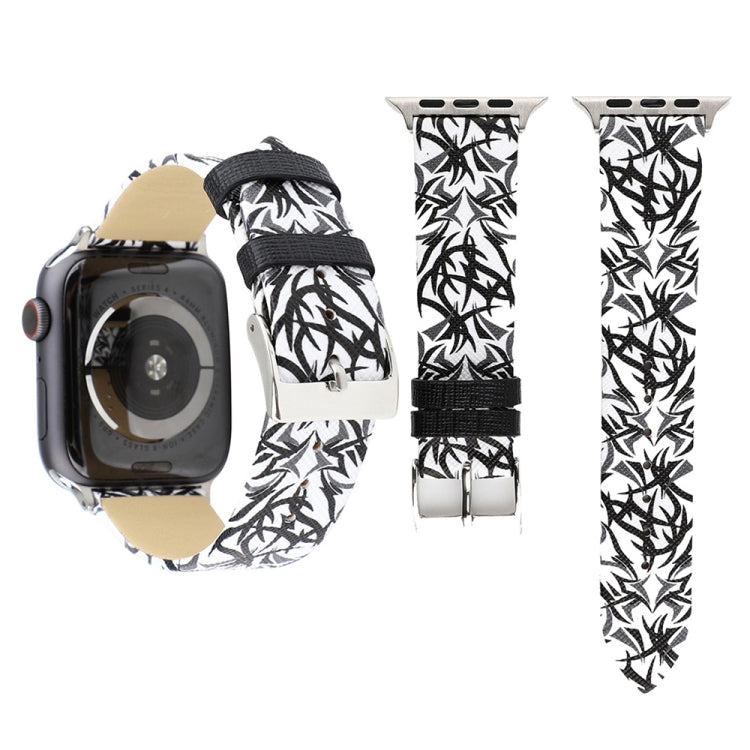 Thorns Printing Genuine Leather Watch Band for Apple Watch Ultra 49mm&Watch Ultra 2 49mm / Series 10 46mm / 9&8&7 45mm / SE 3&SE 2&6&SE&5&4 44mm / 3&2&1 42mm, 44mm
