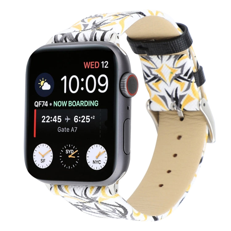 Thorns Printing Genuine Leather Watch Band for Apple Watch Ultra 49mm&Watch Ultra 2 49mm / Series 10 46mm / 9&8&7 45mm / SE 3&SE 2&6&SE&5&4 44mm / 3&2&1 42mm, 44mm