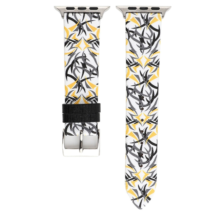 Thorns Printing Genuine Leather Watch Band for Apple Watch Ultra 49mm&Watch Ultra 2 49mm / Series 10 46mm / 9&8&7 45mm / SE 3&SE 2&6&SE&5&4 44mm / 3&2&1 42mm, 44mm