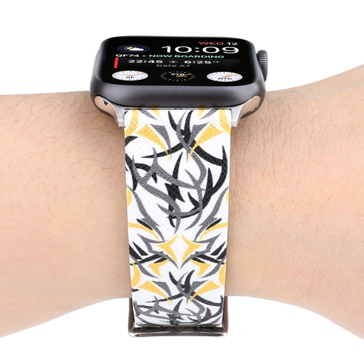 Thorns Printing Genuine Leather Watch Band for Apple Watch Ultra 49mm&Watch Ultra 2 49mm / Series 10 46mm / 9&8&7 45mm / SE 3&SE 2&6&SE&5&4 44mm / 3&2&1 42mm, 44mm