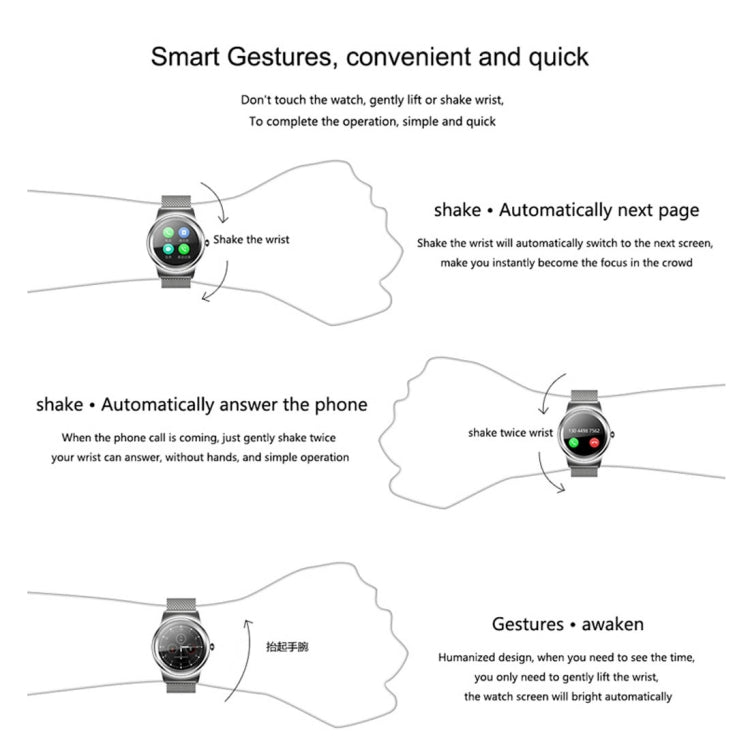SMA-Round 1.28 inch Color Touch Screen Bluetooth Smart Watch, Waterproof, Support Voice Control / Heart Rate Monitor / Sleep Monitor / Bluetooth Camera, Compatible with Android and iOS System, SMA-Round/Silver Leather Strap, SMA-Round/Silver Steel Stra...