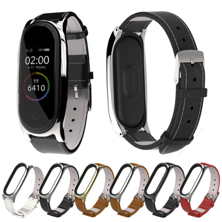 Bracelet de montre en cuir pleine fleur avec boîtier magnétique sans vis Mijobs pour Xiaomi Mi Band 3, 4, 5 et 6 (sans boîtier), CA0139A, CA0139B, CA0139C, CA0139D, CA0139E, CA0139F, CA0139G
