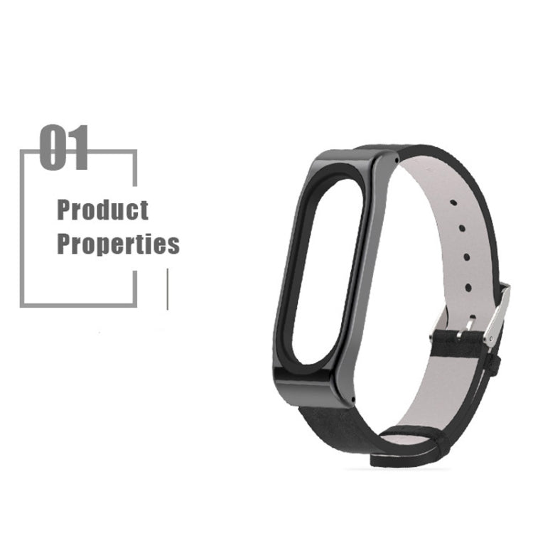 Mijobs Screwless Metal Case PU Leather Watch Band for Xiaomi Mi Band 3 & 4 & 5 & 6, Host not Included, CA0140A, CA0140B, CA0140C, CA0140D, CA0140E, CA0140F, CA0140G