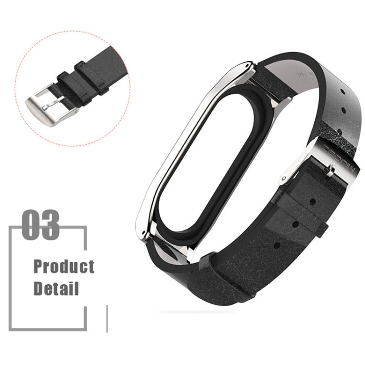 Mijobs Screwless Metal Case PU Leather Watch Band for Xiaomi Mi Band 3 & 4 & 5 & 6, Host not Included, CA0140A, CA0140B, CA0140C, CA0140D, CA0140E, CA0140F, CA0140G